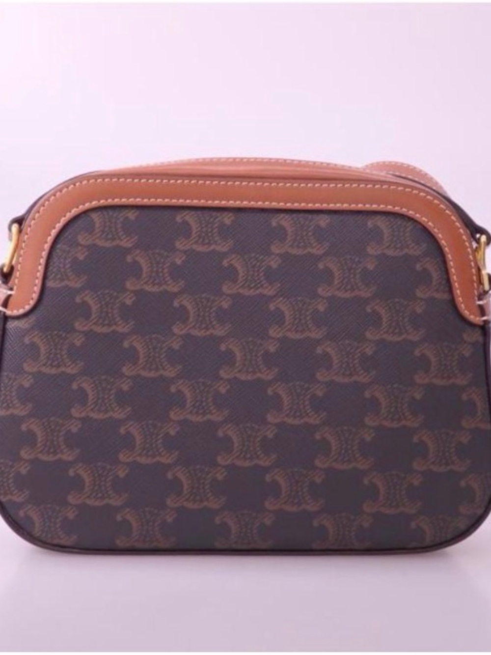 Brown Monogram Crossbody or shoulder small Camera Bag with Tan Trim